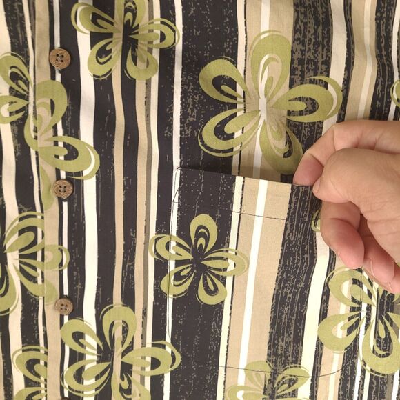 Paradise Blue Hawaiian Shirt Mens XL Floral Striped Button Down Cotton Bamboo - Picture 3 of 14